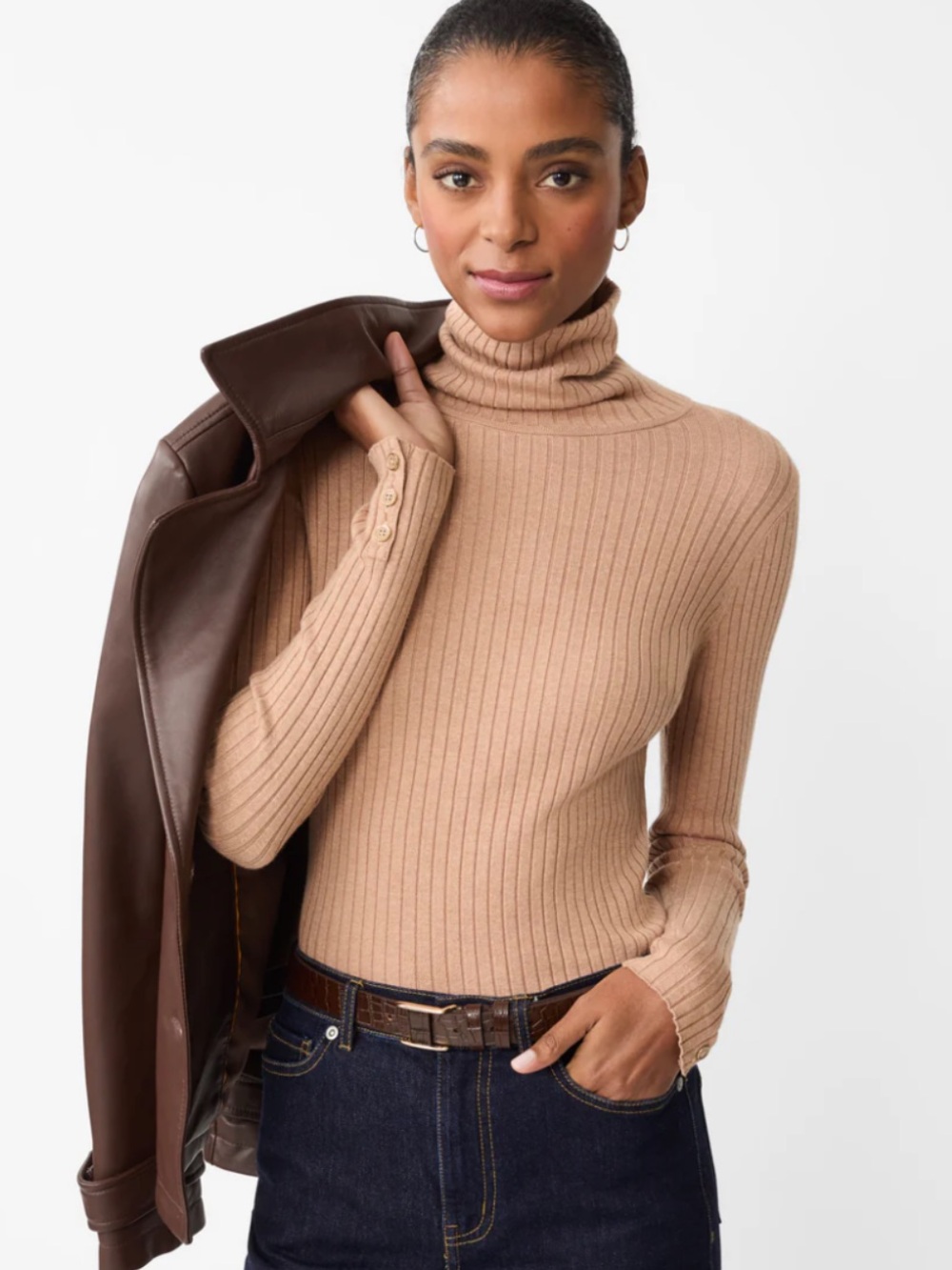 J. McLaughlin Woman’s Beige Ribbed Turtleneck Sweater Size XS